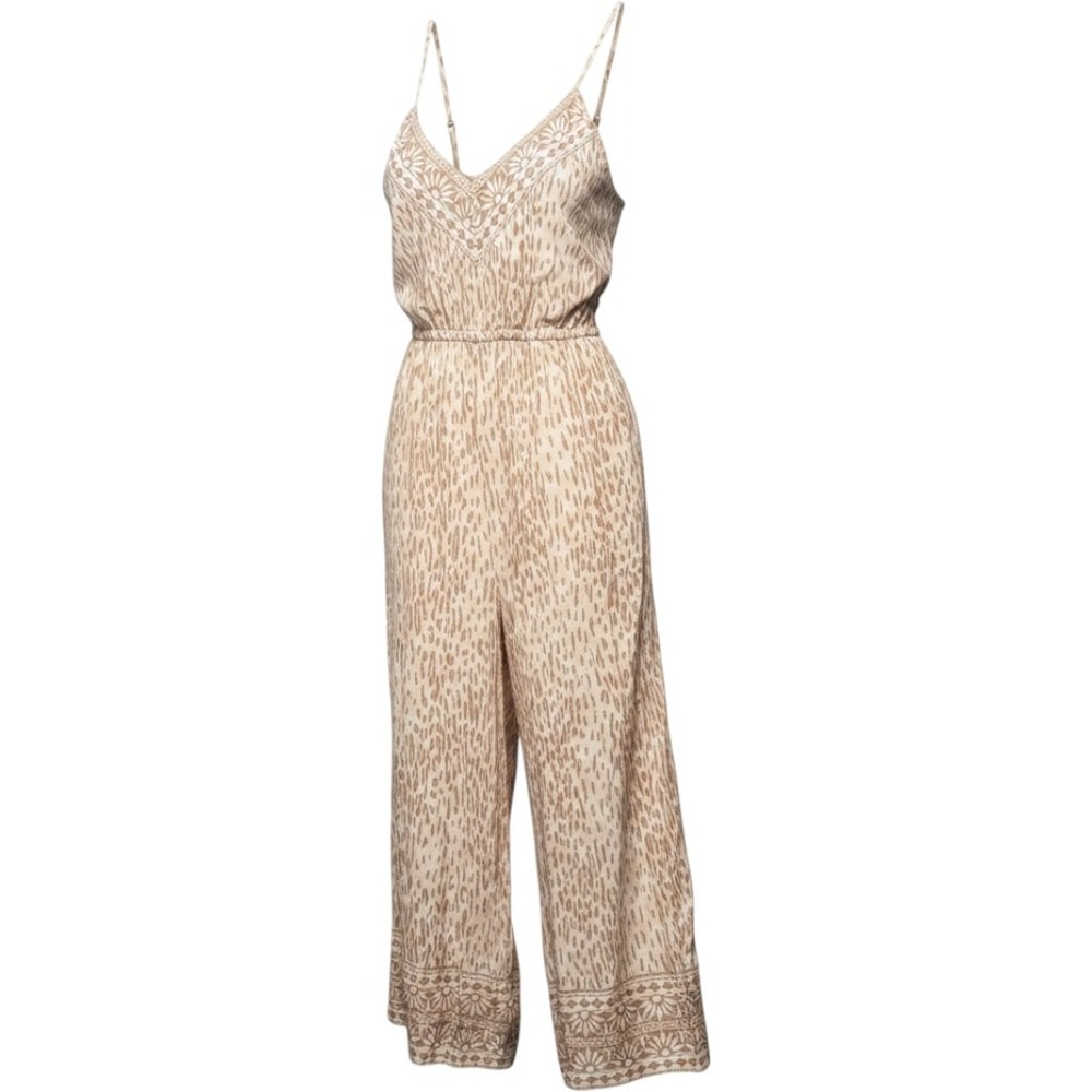 ONeill Camile Jumpsuit S Boho Geometric Print Sleeveless Wide Leg Tan SP3409001